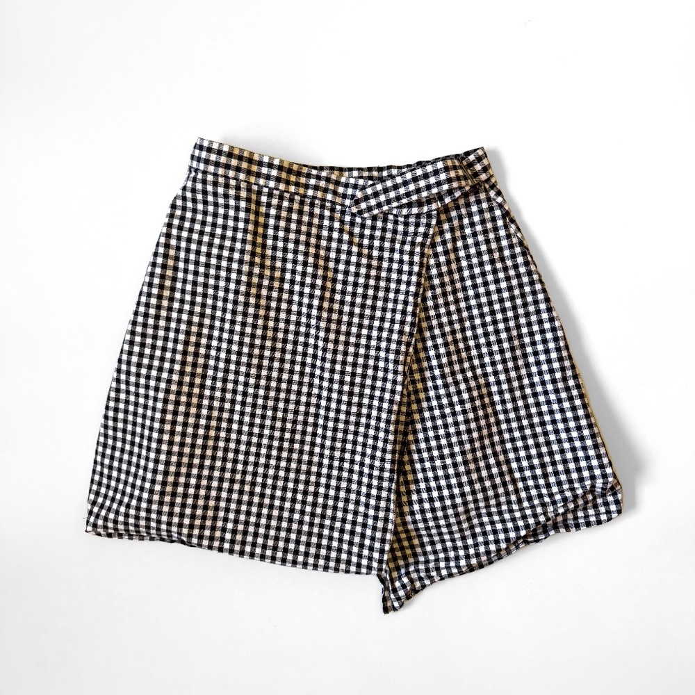 ASOS Design checker plaid wrap skirt in white and black